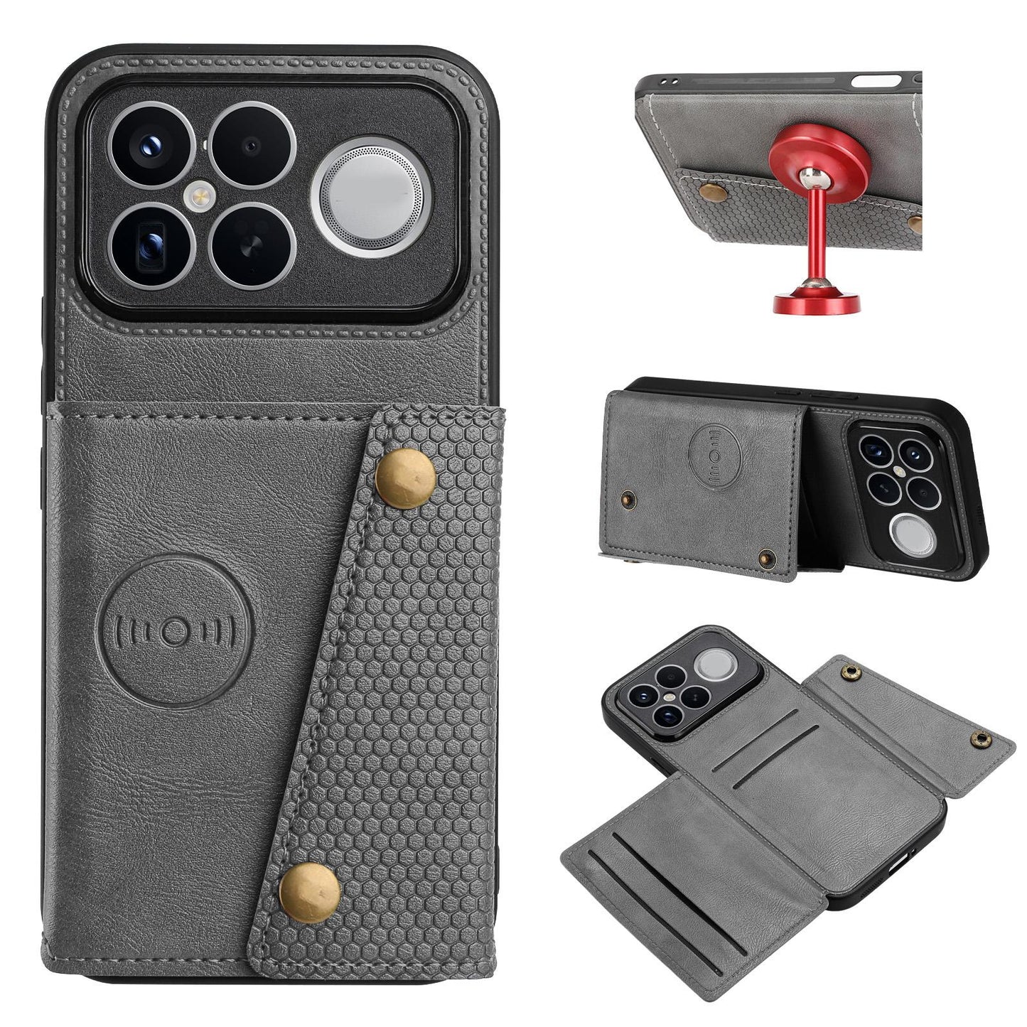 For Redmi K90 Pro Max/Poco F8 Ultra Double Buckle Card Slots Magnetic Phone Case(Grey)