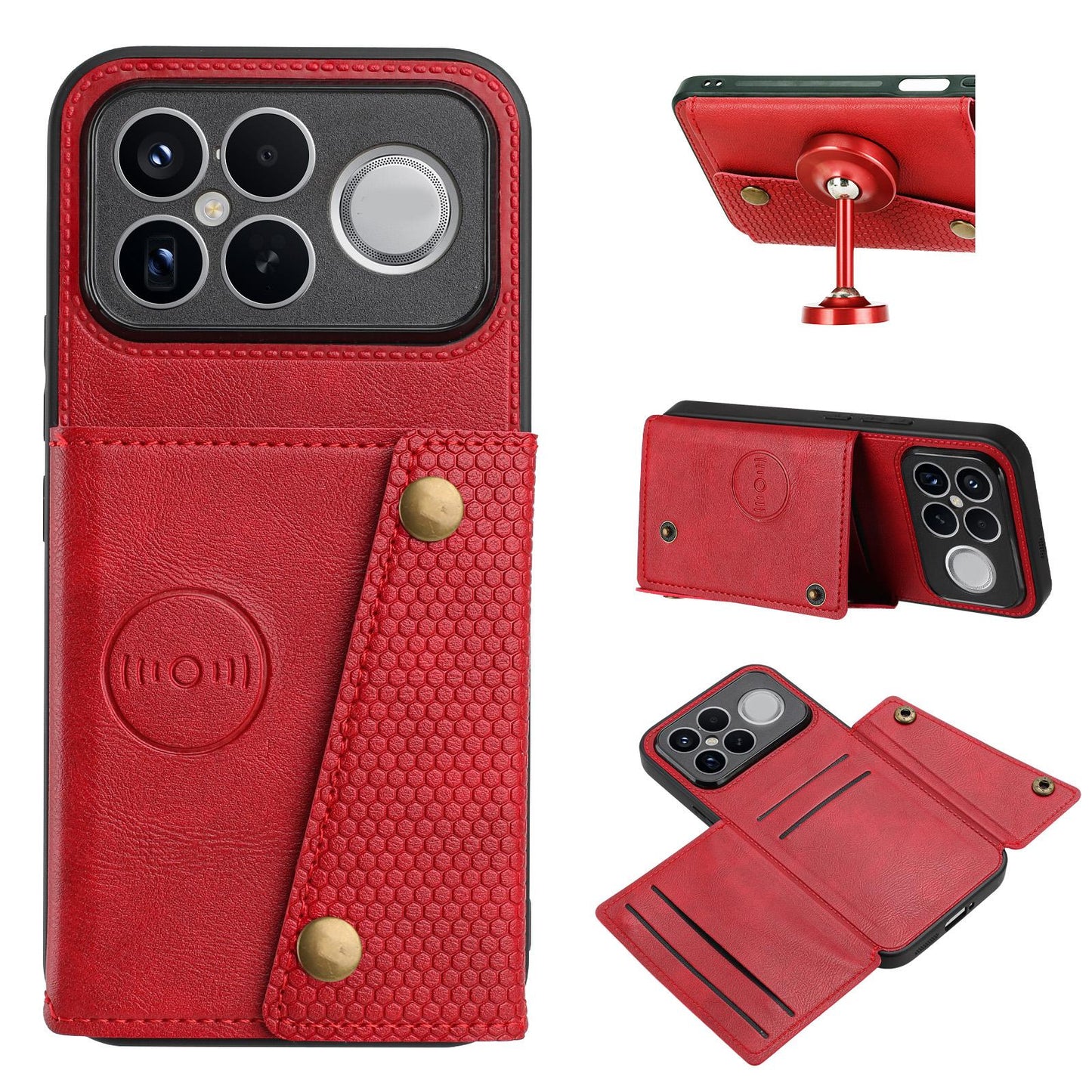 For Redmi K90 Pro Max/Poco F8 Ultra Double Buckle Card Slots Magnetic Phone Case(Red)