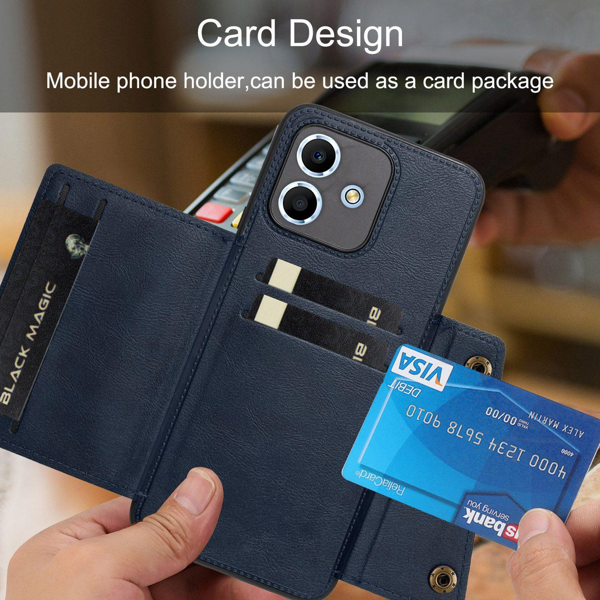 For Redmi Note 17 4G / 5G Global 169.7mm Double Buckle Card Slots Magnetic Phone Case - Black - EDA006748521A