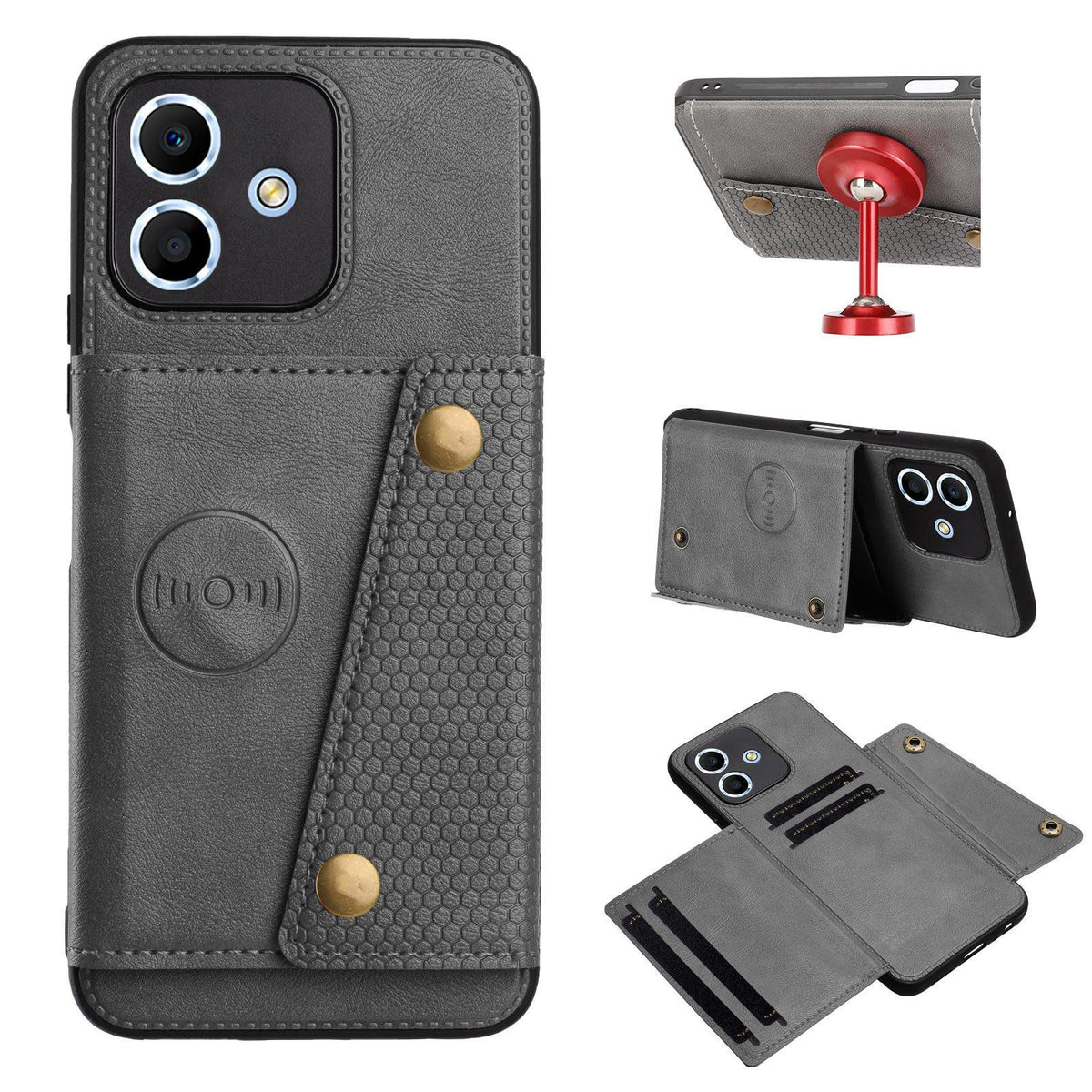 For Redmi Note 17 4G / 5G Global 169.7mm Double Buckle Card Slots Magnetic Phone Case - Grey - EDA006748521B