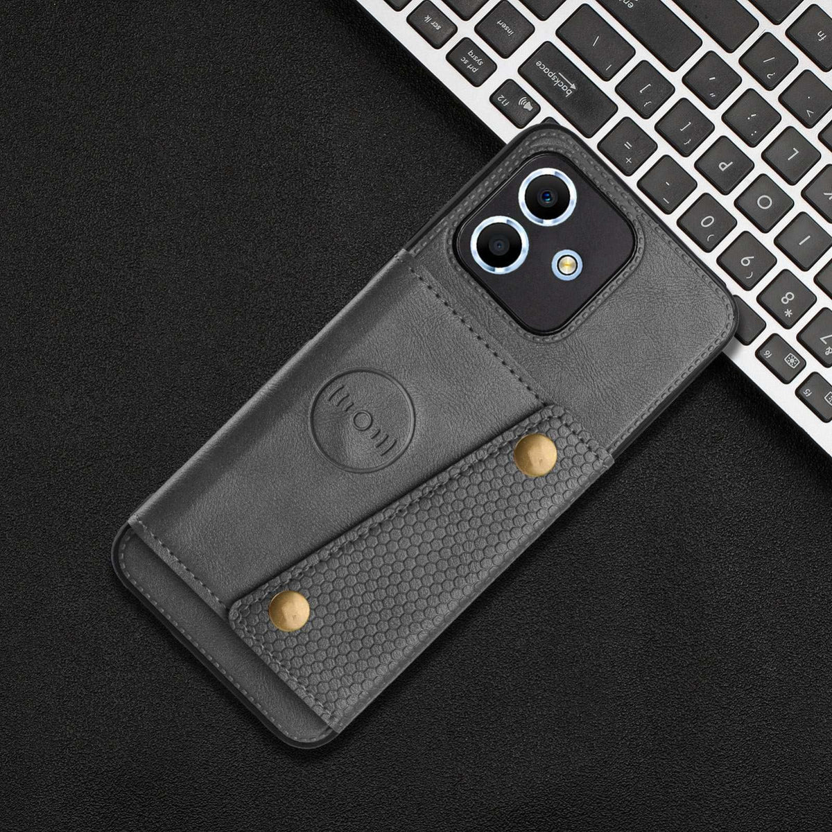 For Redmi Note 17 4G / 5G Global 169.7mm Double Buckle Card Slots Magnetic Phone Case - Grey - EDA006748521B