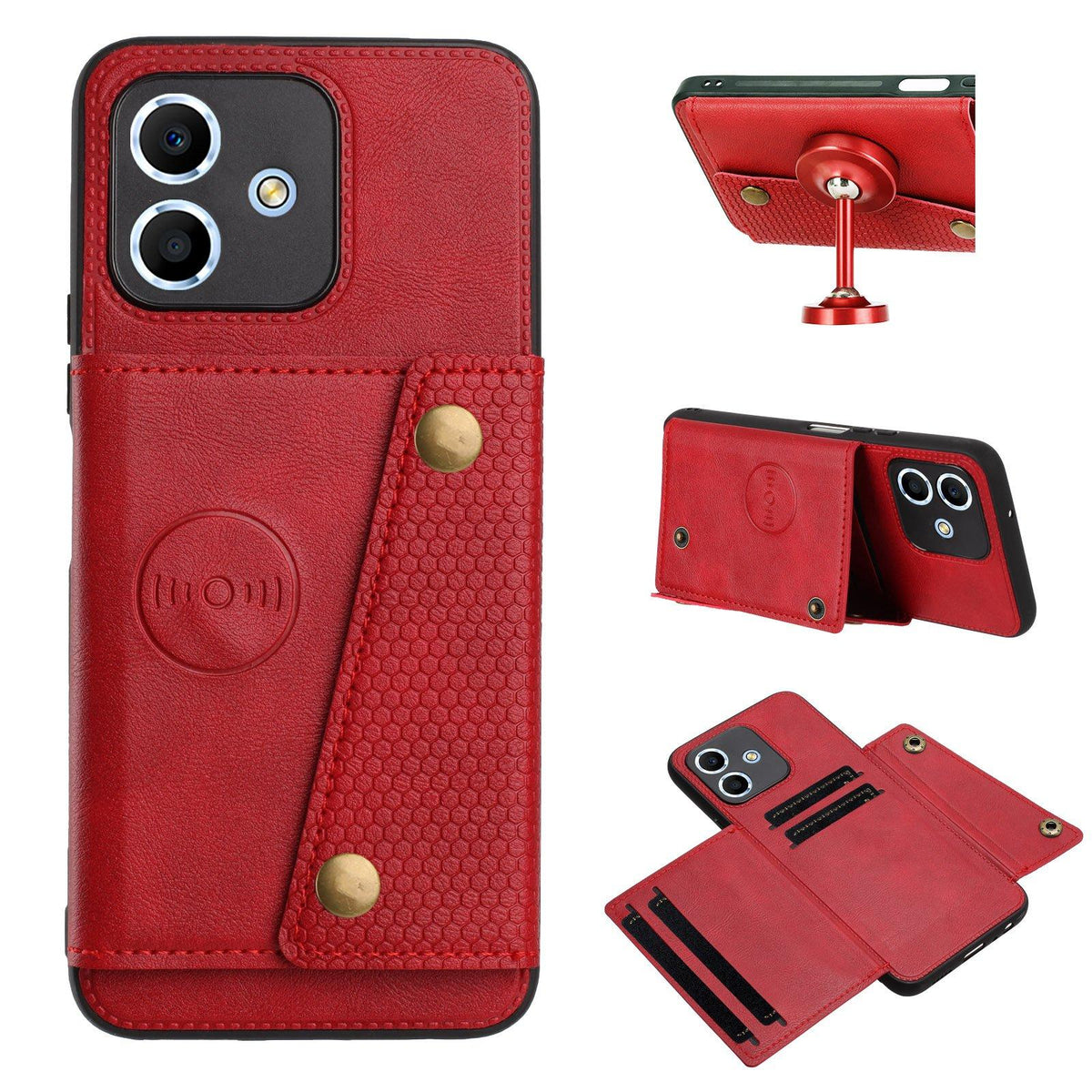 For Redmi Note 17 4G / 5G Global 169.7mm Double Buckle Card Slots Magnetic Phone Case - Red - EDA006748521E