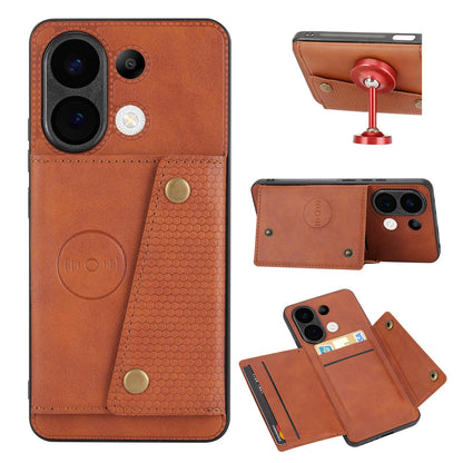 For Xiaomi Poco X8 Pro Max 5G Global Double Buckle Card Slots Magnetic Phone Case - Brown - EDA006748614D