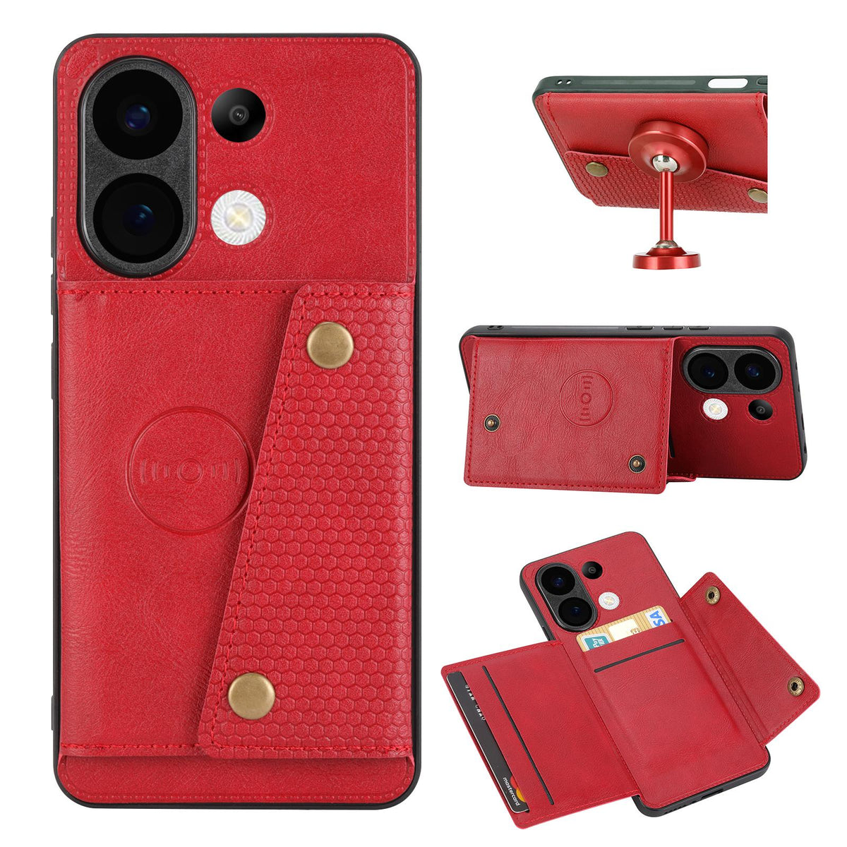 For Xiaomi Poco X8 Pro Max 5G Global Double Buckle Card Slots Magnetic Phone Case - Red - EDA006748614E