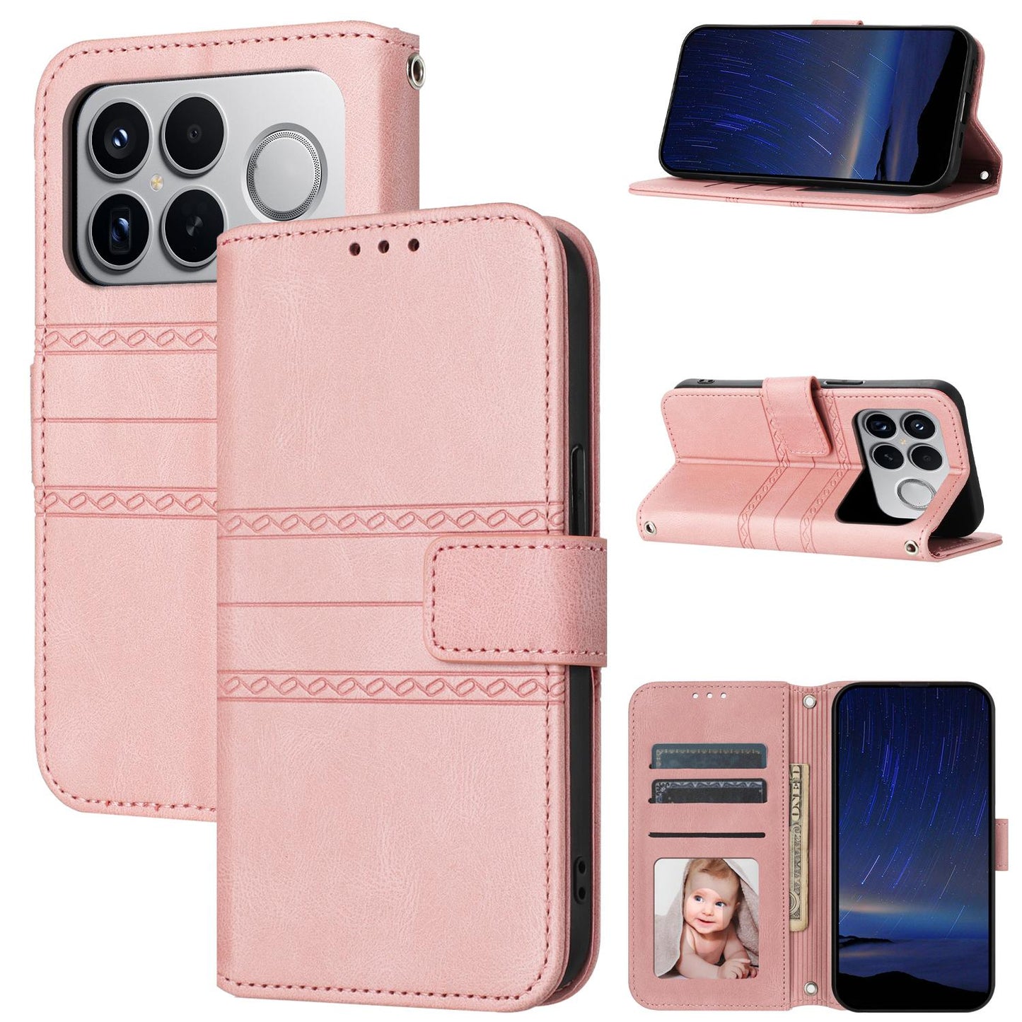 For Redmi K90 Pro Max / Poco F8 Ultra Embossed Stripes Skin Feel Leather Phone Case(Pink)