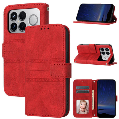 For Redmi K90 Pro Max / Poco F8 Ultra Embossed Stripes Skin Feel Leather Phone Case(Red)
