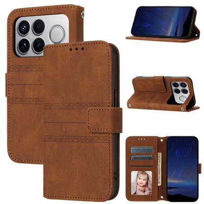 For Redmi K90 Pro Max / Poco F8 Ultra Embossed Stripes Skin Feel Leather Phone Case(Brown)