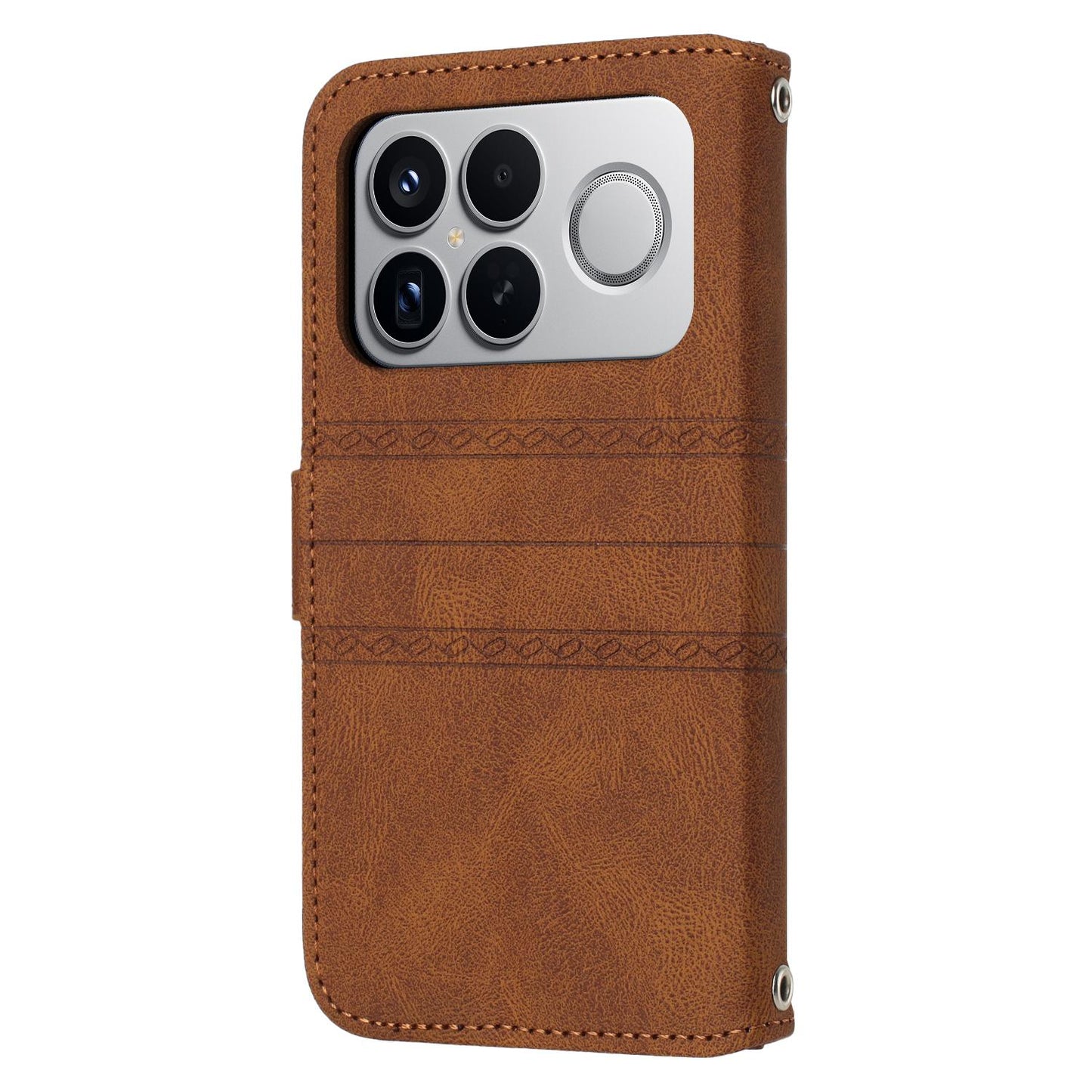 For Redmi K90 Pro Max / Poco F8 Ultra Embossed Stripes Skin Feel Leather Phone Case(Brown)