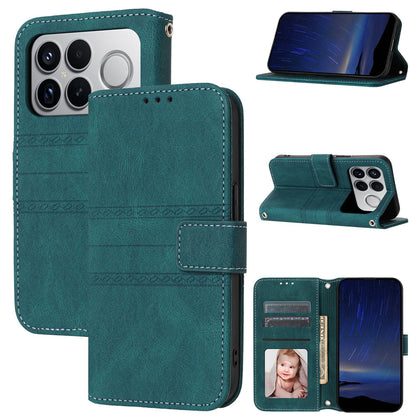 For Redmi K90 Pro Max / Poco F8 Ultra Embossed Stripes Skin Feel Leather Phone Case(Dark Green)