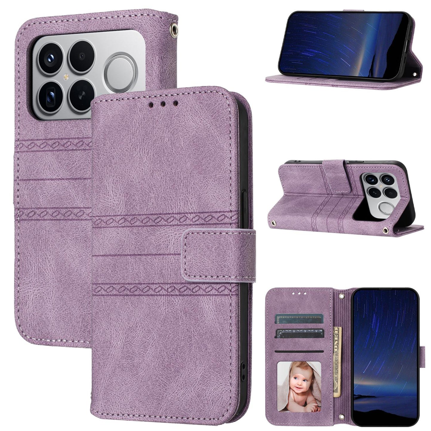 For Redmi K90 Pro Max / Poco F8 Ultra Embossed Stripes Skin Feel Leather Phone Case(Light Purple)