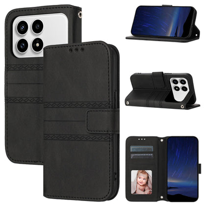 For Redmi K90 Pro Max / Poco F8 Ultra Embossed Stripes Skin Feel Leather Phone Case(Black)
