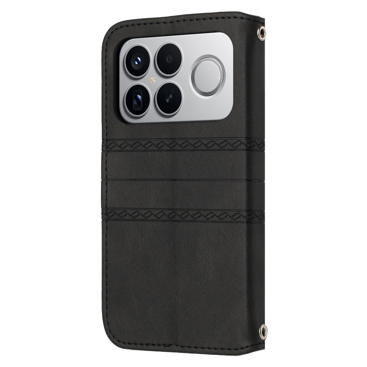For Redmi K90 Pro Max / Poco F8 Ultra Embossed Stripes Skin Feel Leather Phone Case(Black)