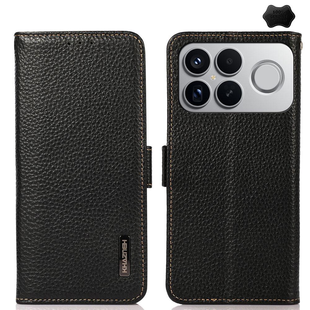 For Redmi K90 Pro Max/Poco F8 Ultra KHAZNEH Side-Magnetic Litchi Genuine Leather RFID Phone Case(Black)