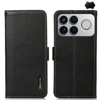 For Redmi K90 Pro Max/Poco F8 Ultra KHAZNEH Side-Magnetic Litchi Genuine Leather RFID Phone Case(Black)