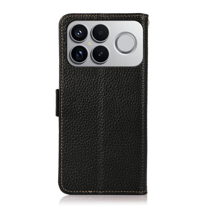 For Redmi K90 Pro Max/Poco F8 Ultra KHAZNEH Side-Magnetic Litchi Genuine Leather RFID Phone Case(Black)