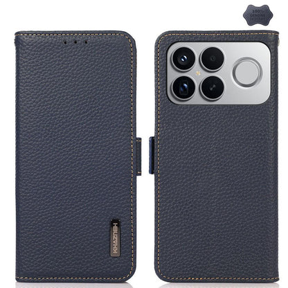 For Redmi K90 Pro Max/Poco F8 Ultra KHAZNEH Side-Magnetic Litchi Genuine Leather RFID Phone Case(Blue)