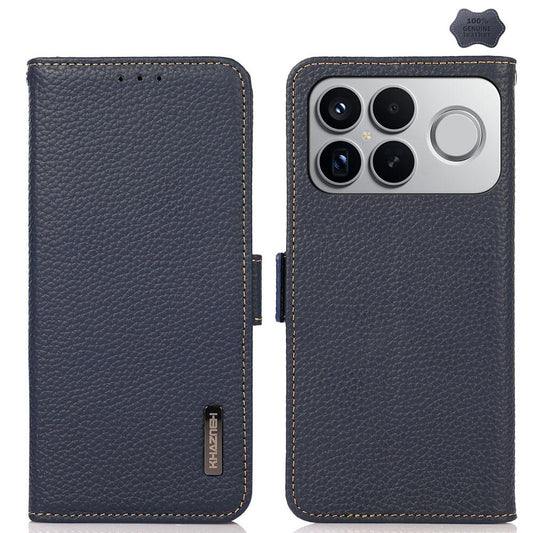 For Redmi K90 Pro Max/Poco F8 Ultra KHAZNEH Side-Magnetic Litchi Genuine Leather RFID Phone Case(Blue)