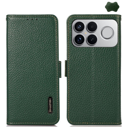 For Redmi K90 Pro Max/Poco F8 Ultra KHAZNEH Side-Magnetic Litchi Genuine Leather RFID Phone Case(Green)