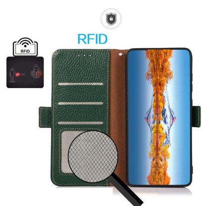 For Redmi K90 Pro Max/Poco F8 Ultra KHAZNEH Side-Magnetic Litchi Genuine Leather RFID Phone Case(Green)