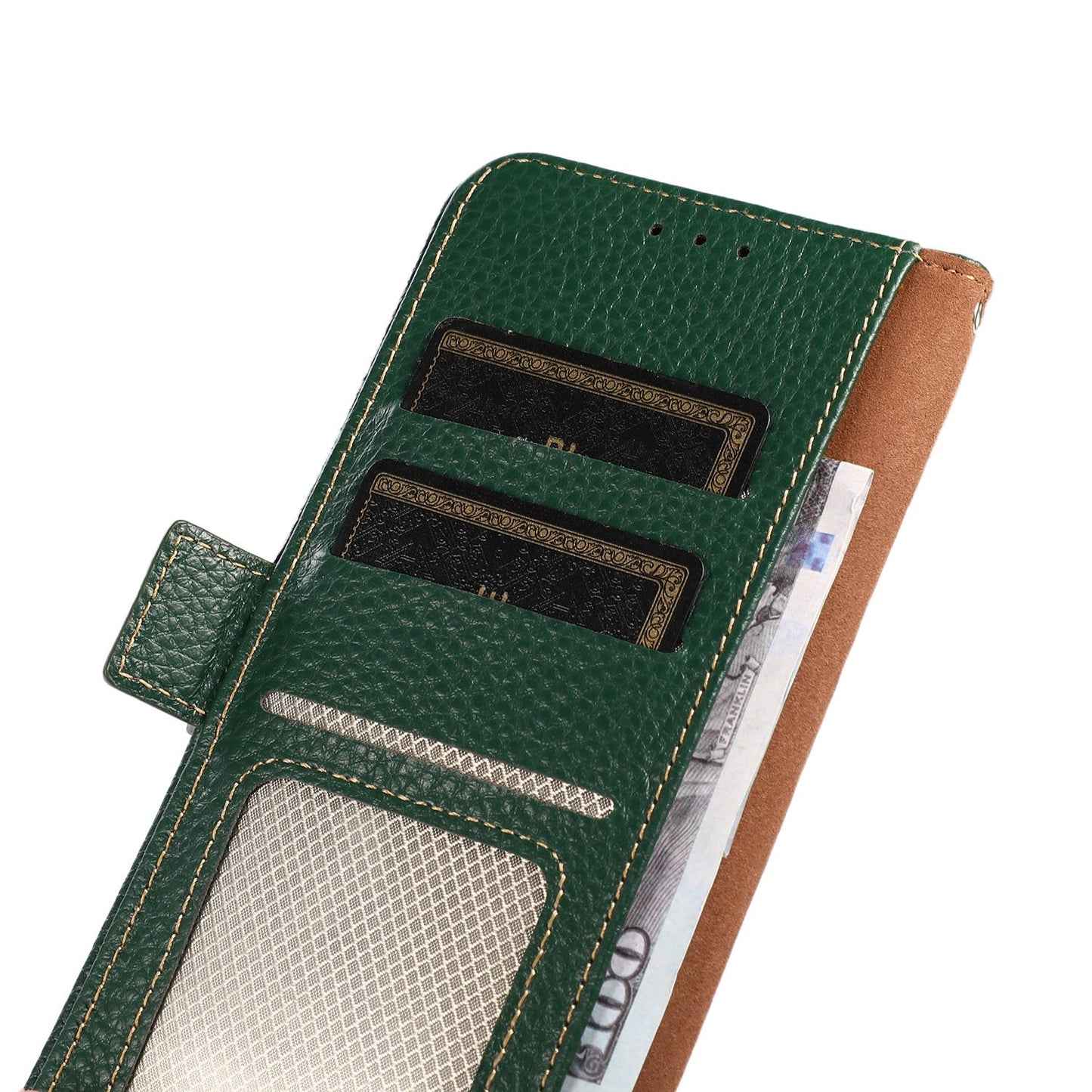 For Redmi K90 Pro Max/Poco F8 Ultra KHAZNEH Side-Magnetic Litchi Genuine Leather RFID Phone Case(Green)
