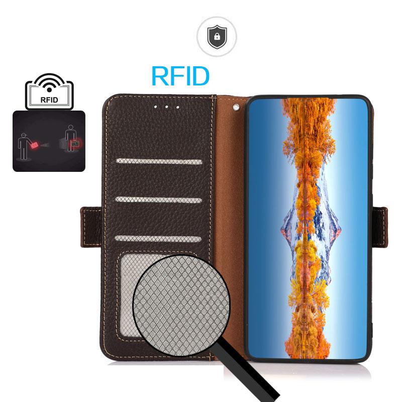 For Redmi K90 Pro Max/Poco F8 Ultra KHAZNEH Side-Magnetic Litchi Genuine Leather RFID Phone Case(Brown)