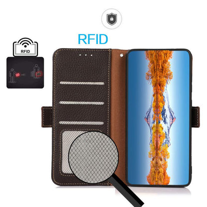 For Redmi K90 Pro Max/Poco F8 Ultra KHAZNEH Side-Magnetic Litchi Genuine Leather RFID Phone Case(Brown)