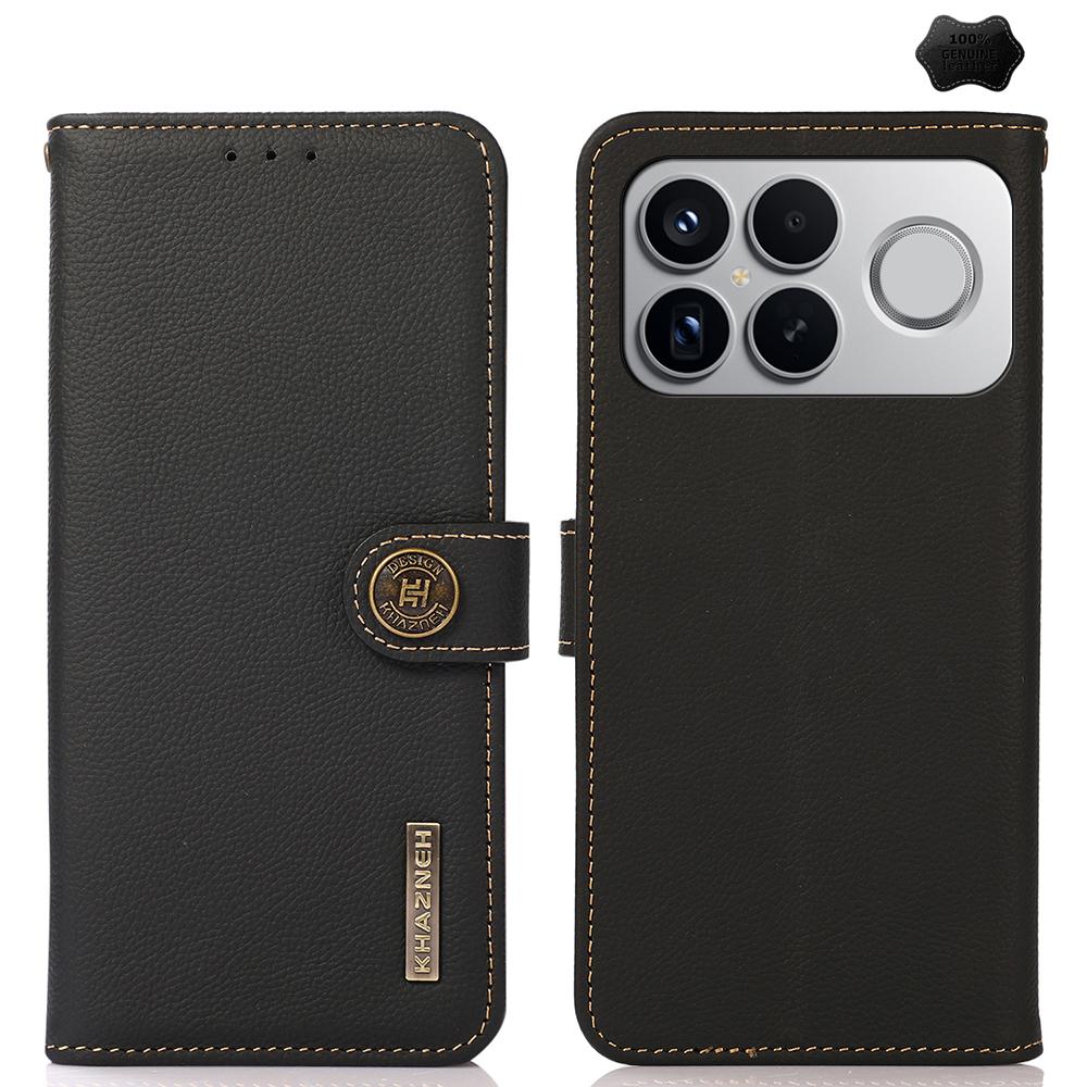 For Redmi K90 Pro Max/Poco F8 Ultra KHAZNEH Custer Texture RFID Genuine Leather Phone Case(Black)