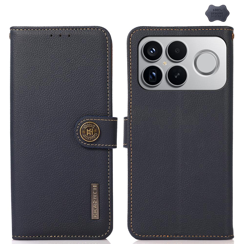 For Redmi K90 Pro Max/Poco F8 Ultra KHAZNEH Custer Texture RFID Genuine Leather Phone Case(Blue)