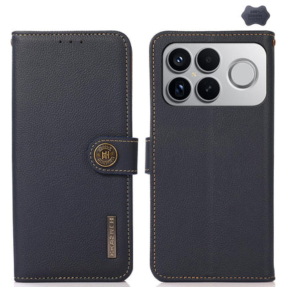 For Redmi K90 Pro Max/Poco F8 Ultra KHAZNEH Custer Texture RFID Genuine Leather Phone Case(Blue)