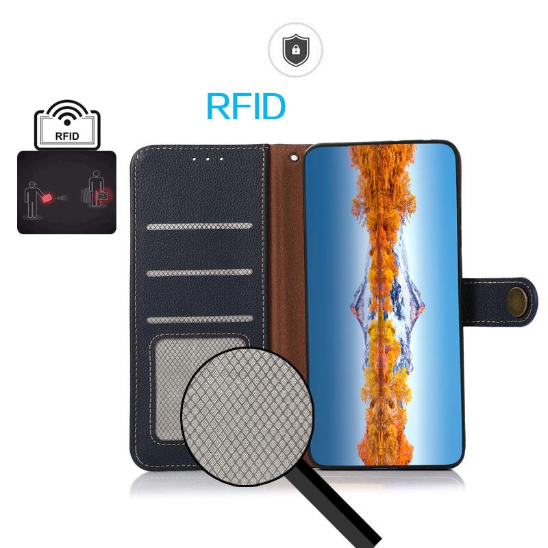 For Redmi K90 Pro Max/Poco F8 Ultra KHAZNEH Custer Texture RFID Genuine Leather Phone Case(Blue)