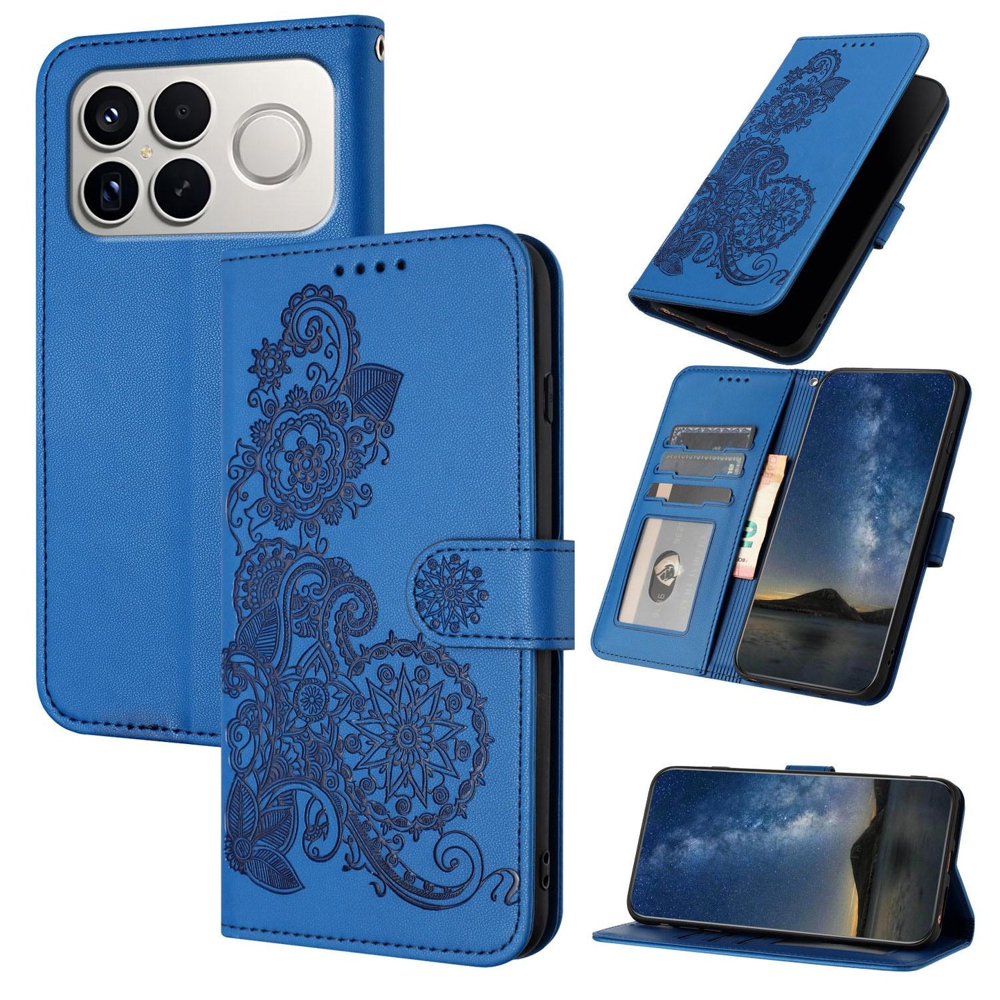 For Redmi K90 Pro Max / Poco F8 Ultra 5G Datura Flower Embossed Flip Leather Phone Case(Blue)