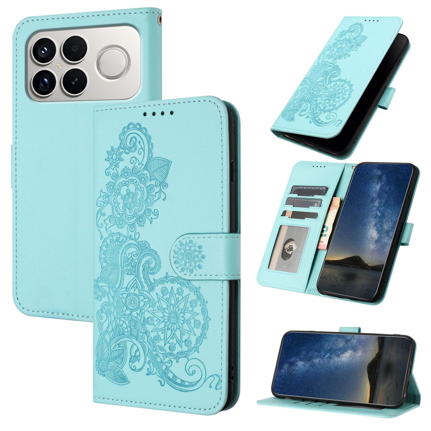For Redmi K90 Pro Max / Poco F8 Ultra 5G Datura Flower Embossed Flip Leather Phone Case(Light Blue)