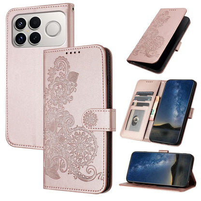 For Redmi K90 Pro Max / Poco F8 Ultra 5G Datura Flower Embossed Flip Leather Phone Case(Rose Gold)