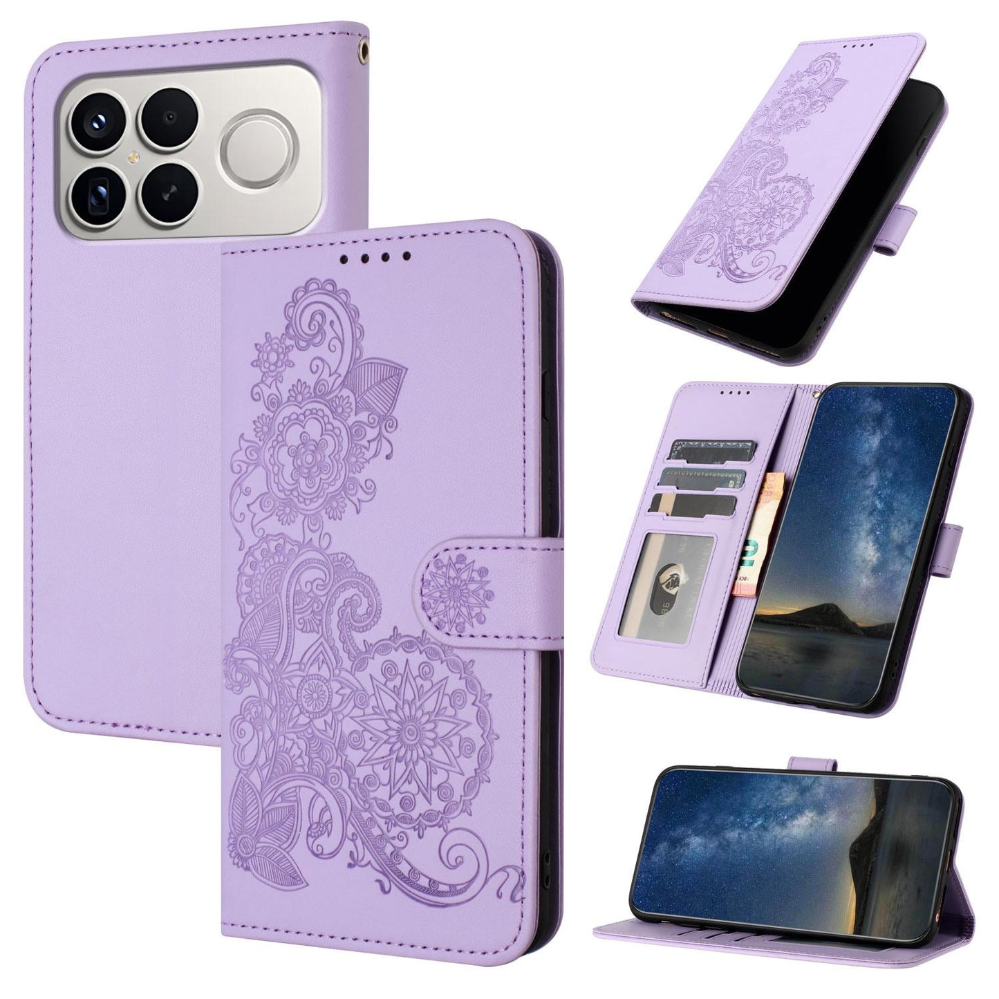 For Redmi K90 Pro Max / Poco F8 Ultra 5G Datura Flower Embossed Flip Leather Phone Case(Purple)