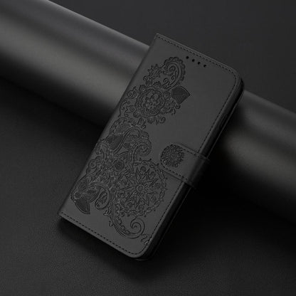 For Redmi K90 Pro Max / Poco F8 Ultra 5G Datura Flower Embossed Flip Leather Phone Case(Black)