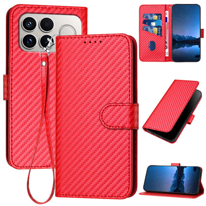 For Redmi K90 Pro Max / Poco F8 Ultra YX0070 Carbon Fiber Buckle Leather Phone Case with Lanyard(Red)
