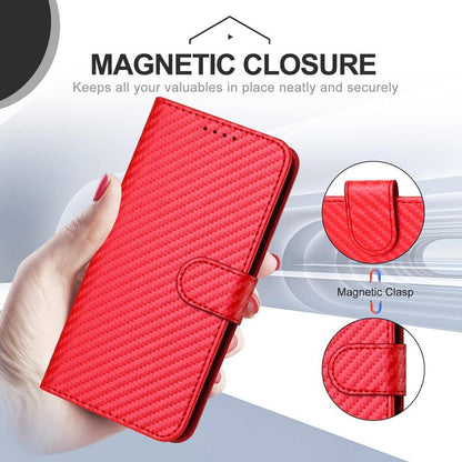 For Redmi K90 Pro Max / Poco F8 Ultra YX0070 Carbon Fiber Buckle Leather Phone Case with Lanyard(Red)