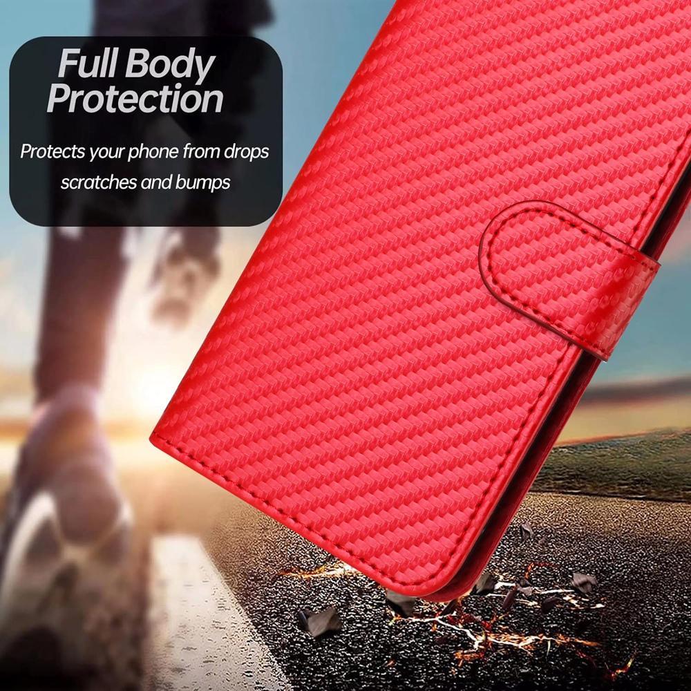 For Redmi K90 Pro Max / Poco F8 Ultra YX0070 Carbon Fiber Buckle Leather Phone Case with Lanyard(Red)