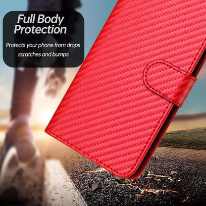 For Redmi K90 Pro Max / Poco F8 Ultra YX0070 Carbon Fiber Buckle Leather Phone Case with Lanyard(Red)