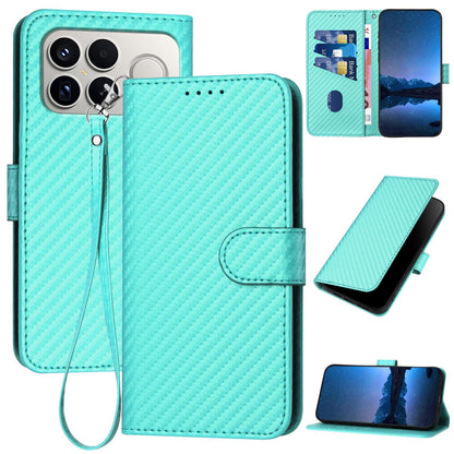 For Redmi K90 Pro Max / Poco F8 Ultra YX0070 Carbon Fiber Buckle Leather Phone Case with Lanyard(Light Blue)