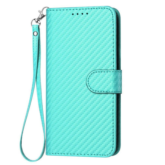 For Redmi K90 Pro Max / Poco F8 Ultra YX0070 Carbon Fiber Buckle Leather Phone Case with Lanyard(Light Blue)