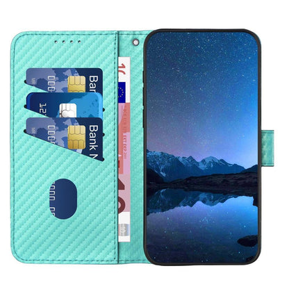 For Redmi K90 Pro Max / Poco F8 Ultra YX0070 Carbon Fiber Buckle Leather Phone Case with Lanyard(Light Blue)