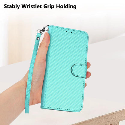For Redmi K90 Pro Max / Poco F8 Ultra YX0070 Carbon Fiber Buckle Leather Phone Case with Lanyard(Light Blue)