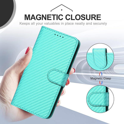 For Redmi K90 Pro Max / Poco F8 Ultra YX0070 Carbon Fiber Buckle Leather Phone Case with Lanyard(Light Blue)