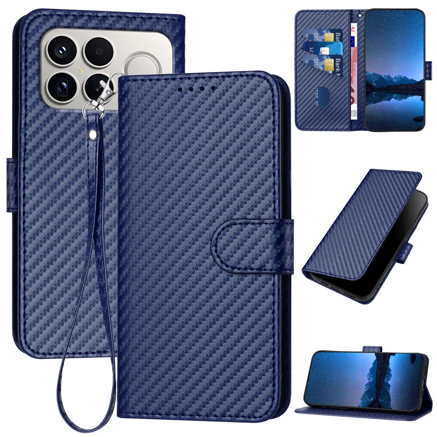 For Redmi K90 Pro Max / Poco F8 Ultra YX0070 Carbon Fiber Buckle Leather Phone Case with Lanyard(Royal Blue)
