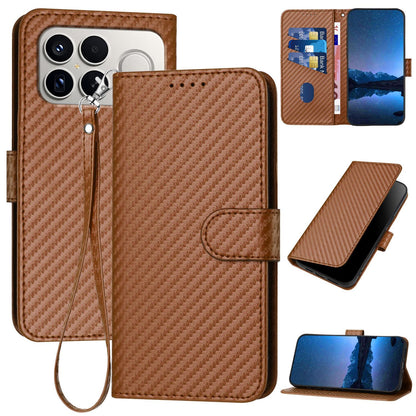For Redmi K90 Pro Max / Poco F8 Ultra YX0070 Carbon Fiber Buckle Leather Phone Case with Lanyard(Coffee)