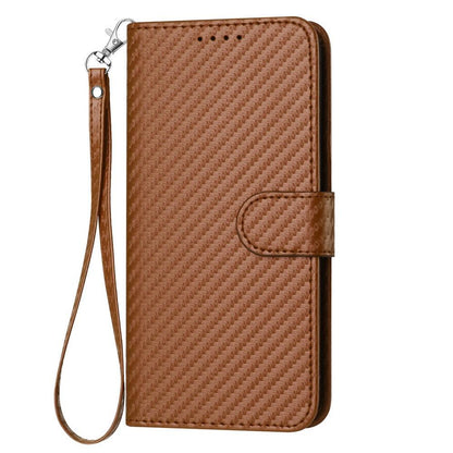 For Redmi K90 Pro Max / Poco F8 Ultra YX0070 Carbon Fiber Buckle Leather Phone Case with Lanyard(Coffee)