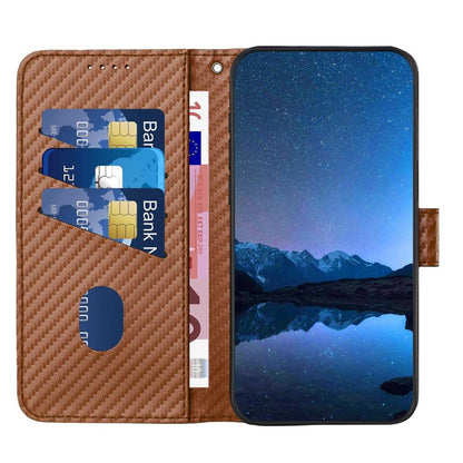 For Redmi K90 Pro Max / Poco F8 Ultra YX0070 Carbon Fiber Buckle Leather Phone Case with Lanyard(Coffee)