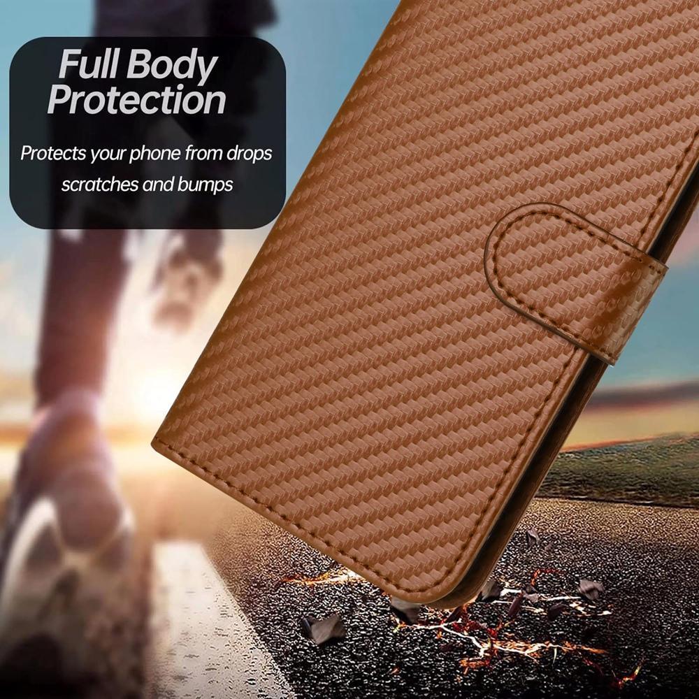 For Redmi K90 Pro Max / Poco F8 Ultra YX0070 Carbon Fiber Buckle Leather Phone Case with Lanyard(Coffee)