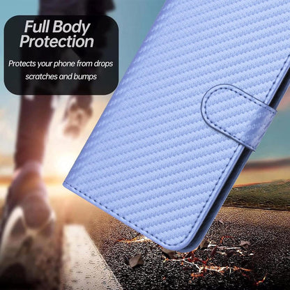For Redmi K90 Pro Max / Poco F8 Ultra YX0070 Carbon Fiber Buckle Leather Phone Case with Lanyard(Light Purple)